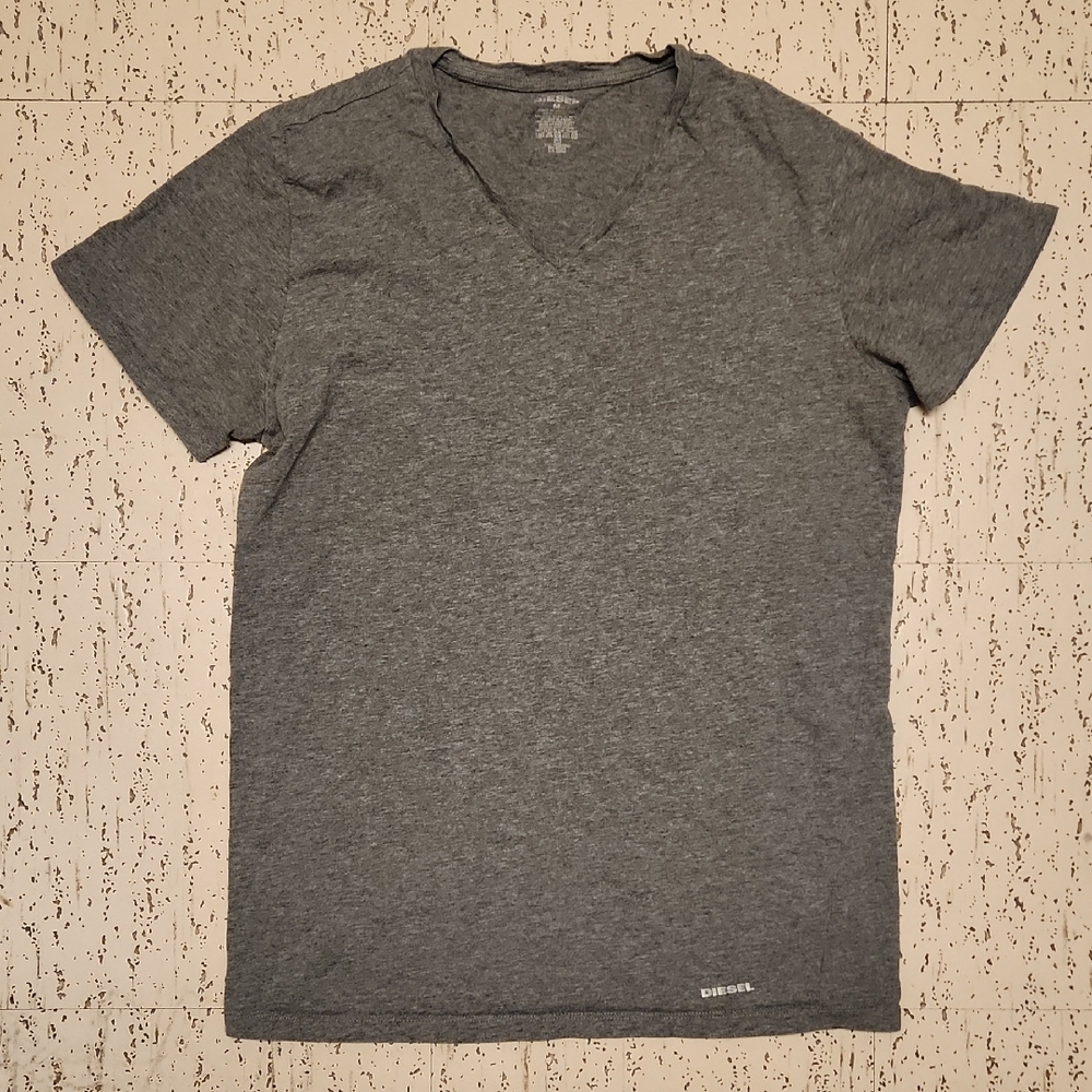 Diesel Gray V-Neck Spellout Logo T-Shirt